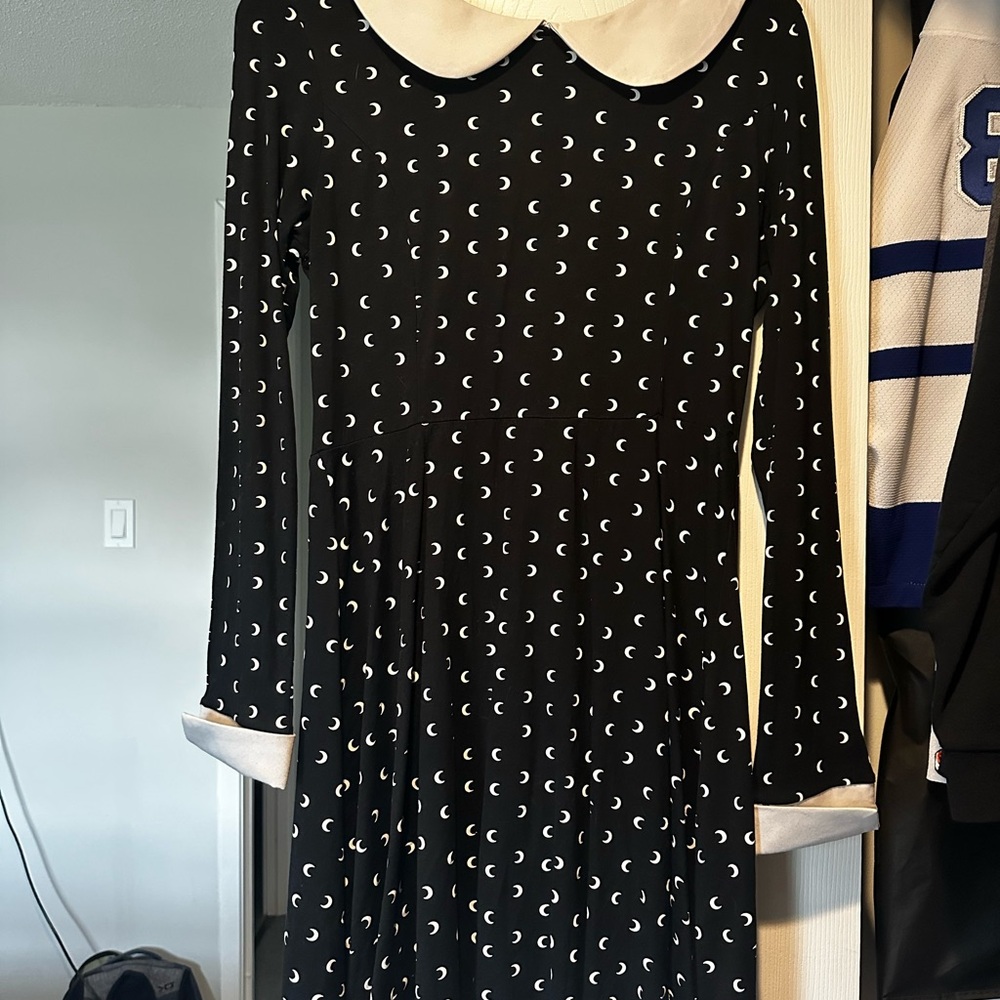 Killstar Black and White Long Sleeve Sundress with Peter Pan Collar